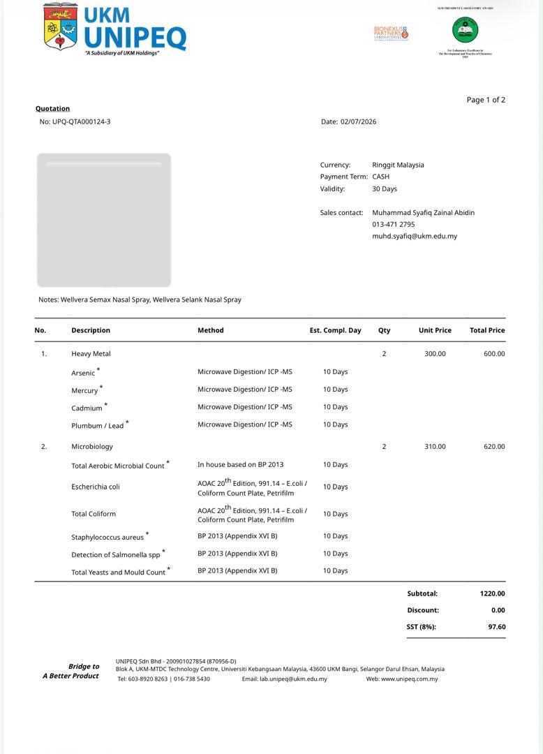 Certificate of Analysis — Unipaq UKM
